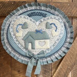 Vintage handmade Welcome 3D Front Door Decor Fabric Wall Art Sign 13”x15”